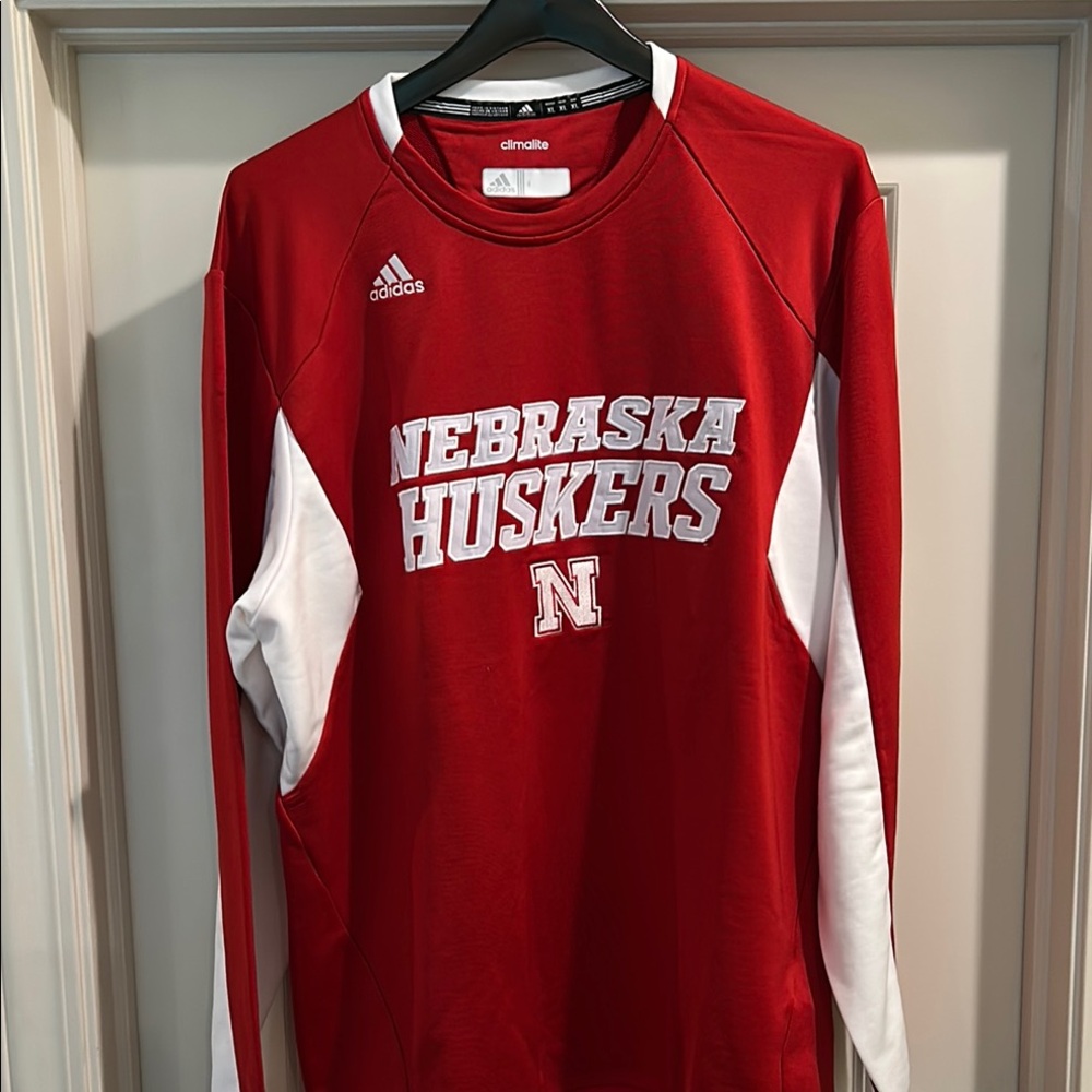 Vintage Climalite Adidas Red and White Nebraska Huskers, excellent condition.